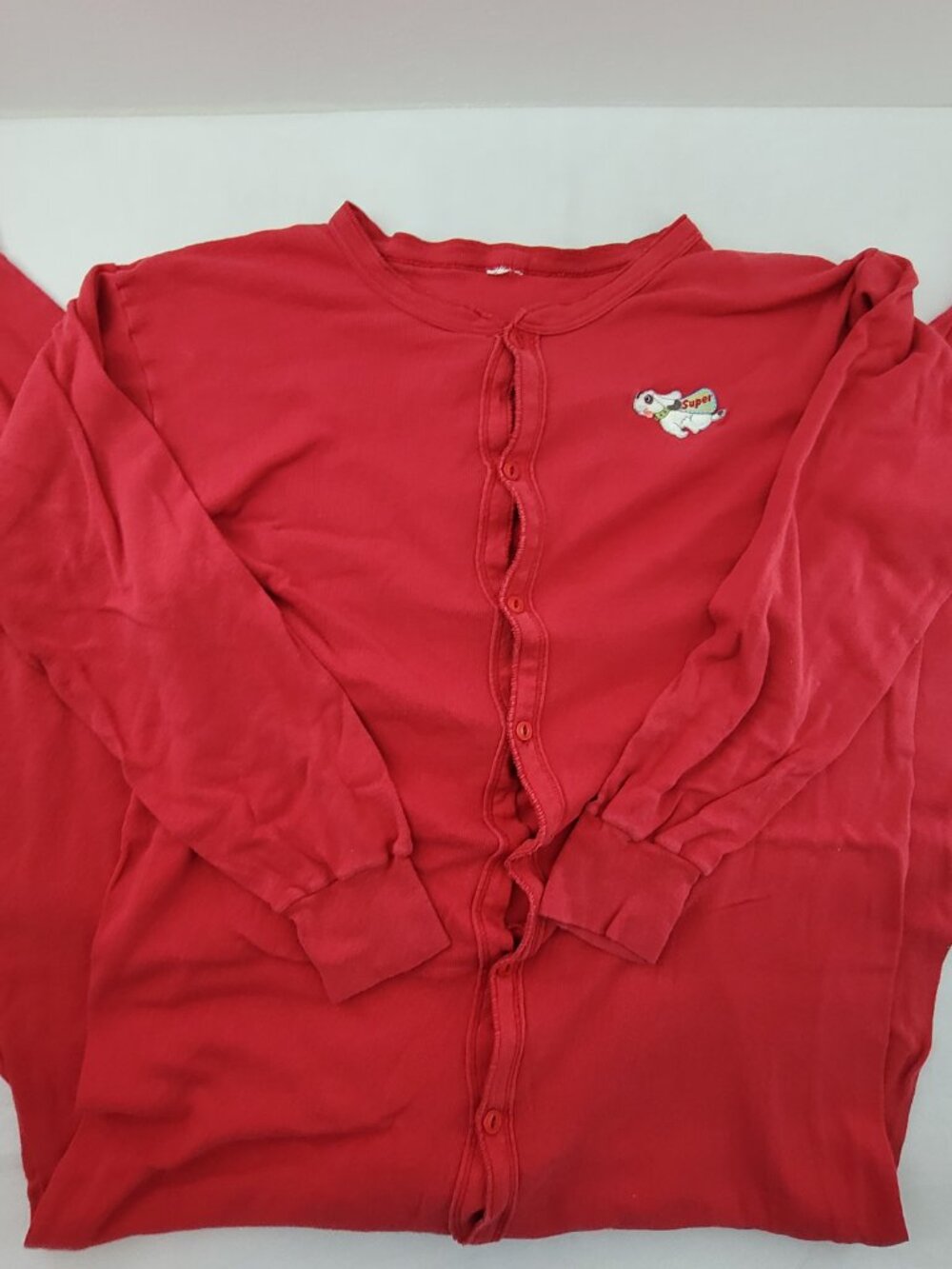 Vintage 80s Long John Underwear Union Suit One Piece Men's Red Pajamas Henley